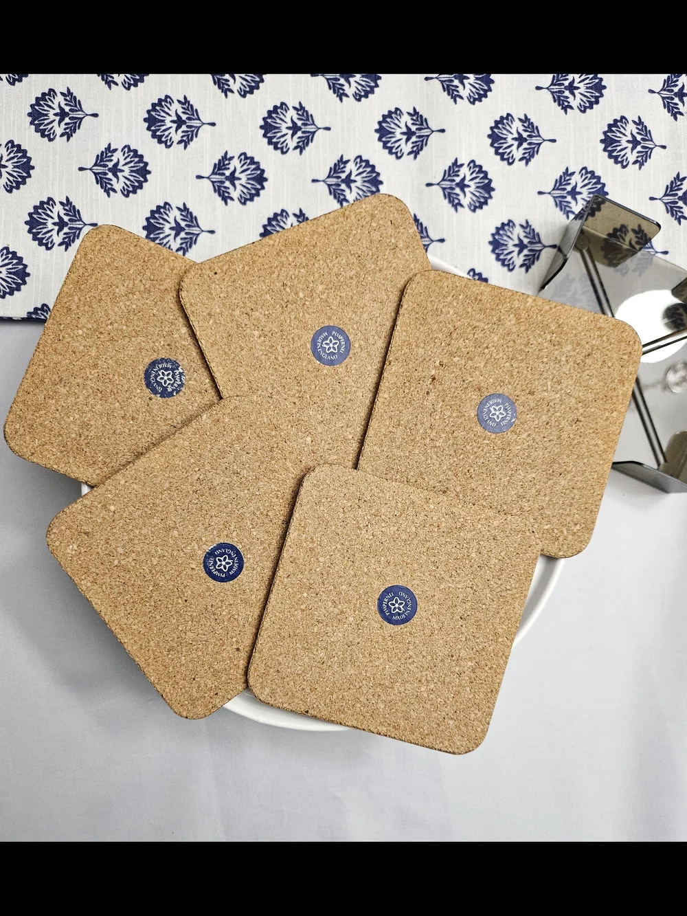 Pimpernel Vintage Christmas Topiary Cork-Backed Coasters Set of 5 with Holder